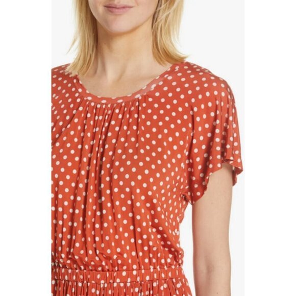 💕STINE GOYA💕 Caitlin Midi Dress ~ Rust Orange Polka Dot Print Medium - Picture 8 of 16